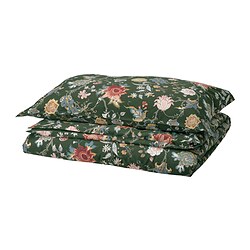 NÄSSELKLOCKA - Duvet cover and pillowcase, dark grey-green/multicolour, 150x200/50x80 cm