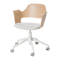 FJÄLLBERGET - Kursi konferensi dengan roda, veneer kayu oak diwarnai putih/Gunnared krem