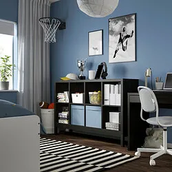 KALLAX - Unit rak dengan rangka bawah, hitam-cokelat/hitam, 147x94 cm
