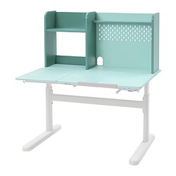 BERGLÄRKA - Desk, turquoise/white tiltable, 100x70 cm