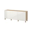 BESTÅ - Storage combination with doors, white stained oak effect/Selsviken/Stubbarp high-gloss/white, 180x42x74 cm