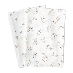 RÖDHAKE - Muslin square, rabbits/blueberries pattern/white, 70x70 cm