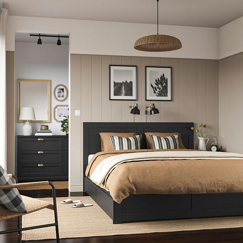 FÅGELFJÄLLET Rangka tempat tidur + 2 boks