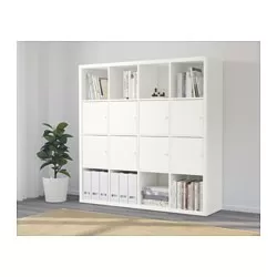 KALLAX - Unit rak, dengan 8 pintu/putih, 147x147 cm
