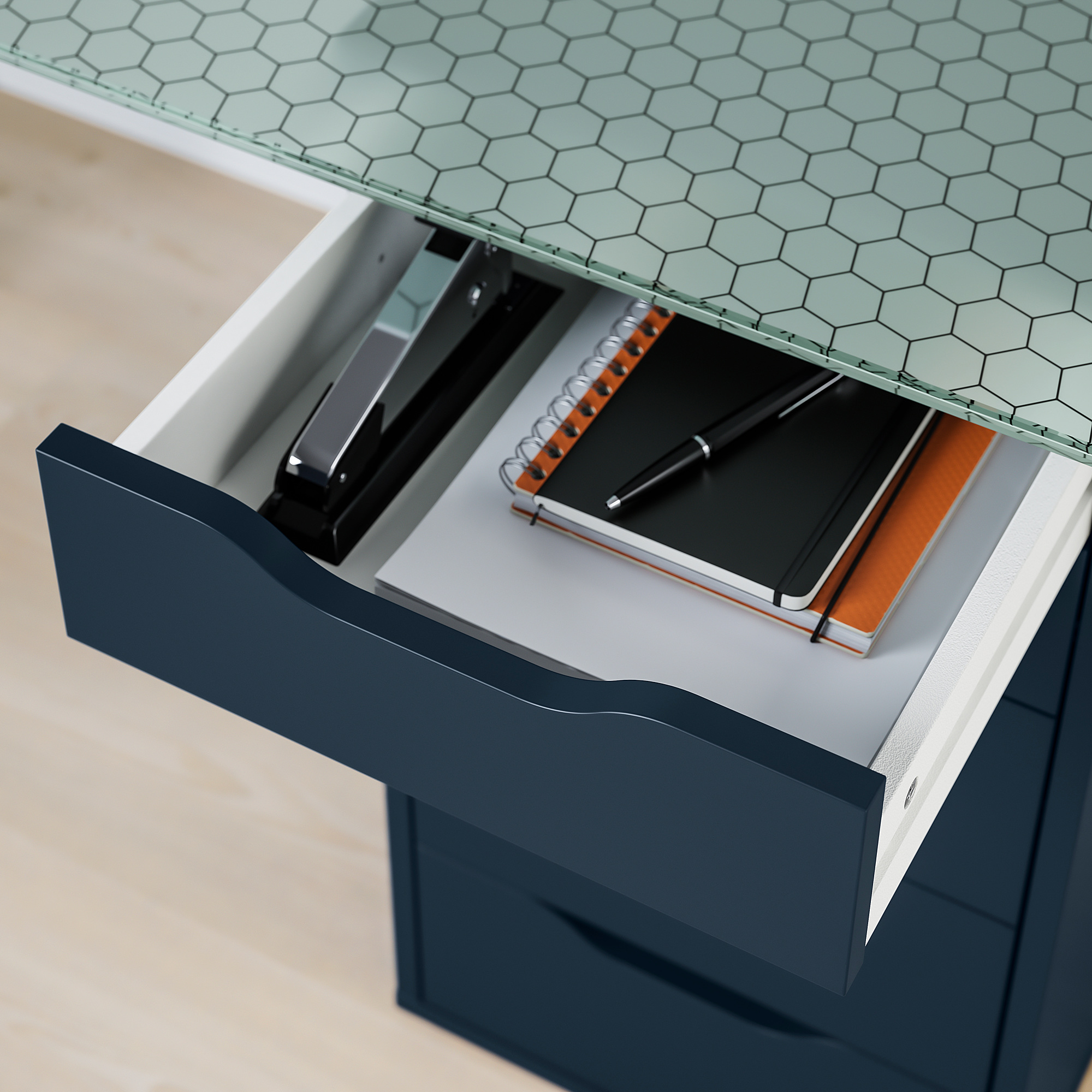 ALEX/GLASHOLM table, patterned blue IKEA Indonesia