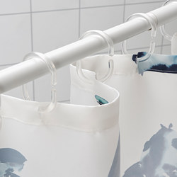 VATTENSJÖN - Shower curtain, white blue/fish, 180x200 cm