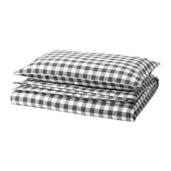 EKTANDVINGE - Duvet cover and pillowcase, anthracite white/check, 150x200/50x80 cm