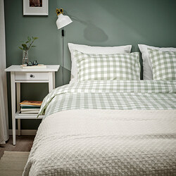 EKTANDVINGE - Duvet cover and 2 pillowcases, pale grey-green white/check, 200x200/50x80 cm