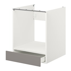ENHET - Base cabinet for oven with drawer, white/grey frame, 60x62x75 cm