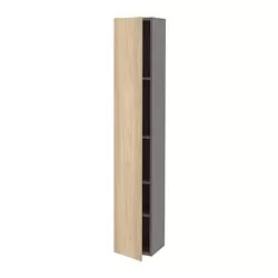 ENHET - Kabinet tinggi dg 4 rak/pintu, abu-abu/efek kayu oak, 30x32x180 cm