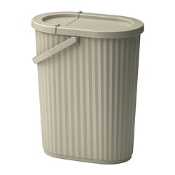 DAMMÄNG - Bin with lid, grey-beige, 26 l