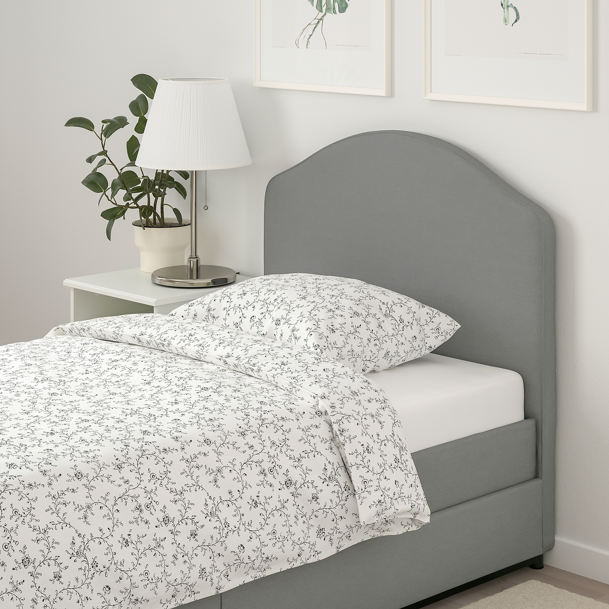 HAUGA upholstered bed, 2 storage boxes, Vissle grey, 90x200 cm IKEA