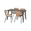ÄLVSTA/LISABO - Table and 4 chairs, black/rattan black, 140x78 cm
