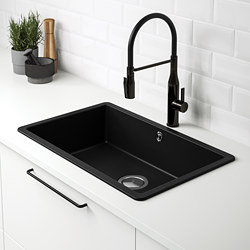 KILSVIKEN - Bak cuci tanam, 1 bak, hitam komposit kuarsa, 72x46 cm