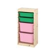 TROFAST - Storage combination with boxes, light white stained pine green/pink, 44x30x91 cm
