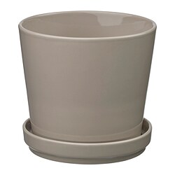 KLOTLÖNN - Plant pot with saucer, in/outdoor/grey/beige, 15 cm