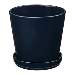 KLOTLÖNN - Plant pot with saucer, in/outdoor/black-blue, 19 cm