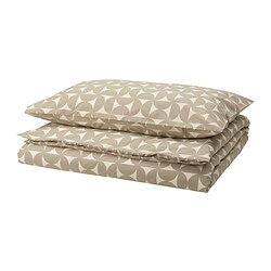ÄNGSNEJLIKA - Sarung duvet dan sarung bantal, abu-abu krem/putih pudar, 150x200/50x80 cm