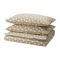 ÄNGSNEJLIKA - Duvet cover and 2 pillowcases, grey-beige/off-white, 200x200/50x80 cm