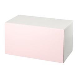SMÅSTAD - Bench with toy storage, white/pale pink, 90x52x48 cm