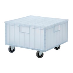 PANSARTAX - Box with castors and lid, transparent grey-blue, 33x33x23.5 cm