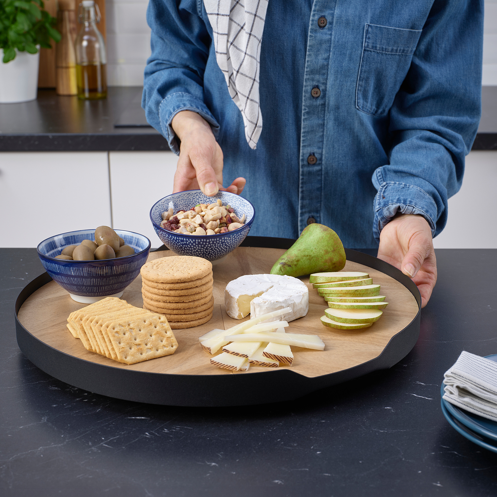 SMÅÄTA lazy Susan, acacia veneer, 42 cm