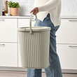 DAMMÄNG - Bin with lid, grey-beige, 26 l
