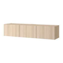 BESTÅ - Meja TV dengan pintu, efek kayu oak diwarnai putih/Lappviken efek kayu oak diwarnai putih, 180x42x38 cm