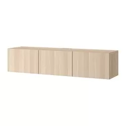 BESTÅ - Meja TV dengan pintu, efek kayu oak diwarnai putih/Lappviken efek kayu oak diwarnai putih, 180x42x38 cm