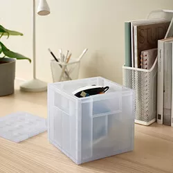 PANSARTAX - Storage box with lid, transparent grey-blue, 16.5x16.5x16.5 cm