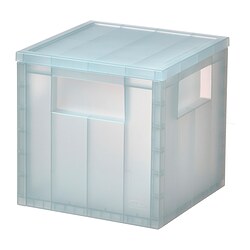 PANSARTAX - Kotak penyimpanan dengan penutup, transparan abu-abu biru, 16.5x16.5x16.5 cm