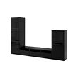 BESTÅ - Kombinasi penyimpanan TV/pintu kaca, hitam-cokelat/Selsviken high-gloss/kaca bening hitam, 300x42x193 cm