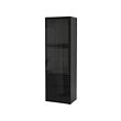 BESTÅ - Storage combination w glass doors, black-brown/Selsviken high-gloss/black clear glass, 60x42x193 cm