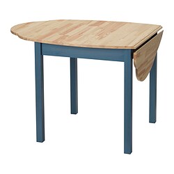 OMMJÄNGE - Meja dengan daun meja lipat, kayu pinus/diwarnai biru, 134x82 cm