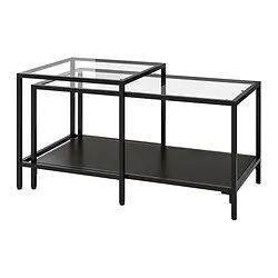 VITTSJÖ - Meja bersusun, set isi 2, hitam-cokelat/kaca, 90x50 cm