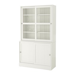 HAVSTA - Storage comb w sliding glass doors, white, 121x47x212 cm