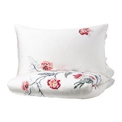 JÄTTELILJA - Duvet cover and 2 pillowcases, white/floral patterned, 240x220/50x80 cm