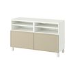 BESTÅ - TV bench with doors, white/Krukmakare beige, 120x42x74 cm