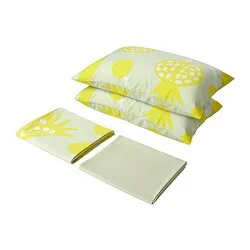 FÖSSTA - Sarung duvet dan 2 sarung bantal, delima/kuning, 200x200/50x80 cm