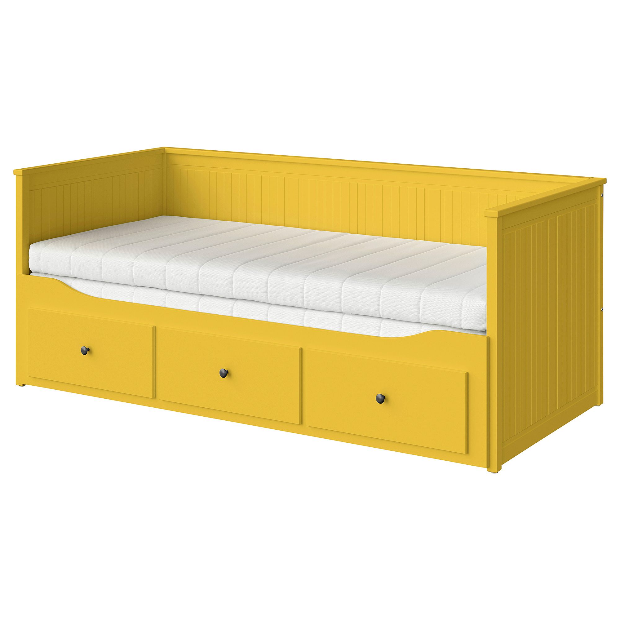 HEMNES daybed w 3 drawers/2 mattresses, yellow/Åfjäll firm, 80x200 cm