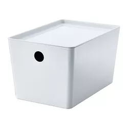 KUGGIS - Box with lid, white, 18x26x15 cm