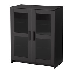BRIMNES - Cabinet with doors, glass/black, 78x95 cm