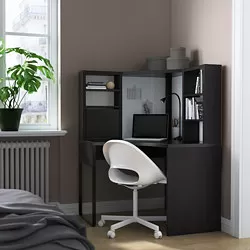 MICKE - Corner workstation, black-brown, 100x142 cm