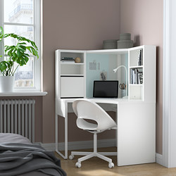 MICKE - Corner workstation, white, 100x142 cm