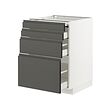 METOD/MAXIMERA - Kab dasar+perm meja tarik/3 laci, putih/Voxtorp abu-abu tua, 60x60x80 cm