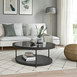 FRÖTORP - Coffee table, anthracite marble effect/black glass, 88 cm