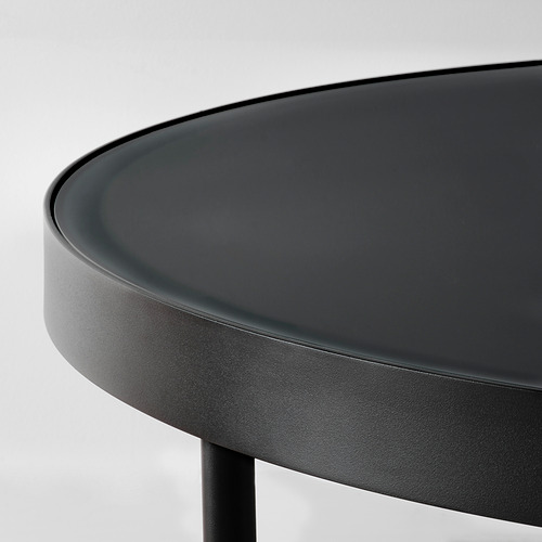 FRÖTORP coffee table, anthracite marble effect/black glass, 88 cm