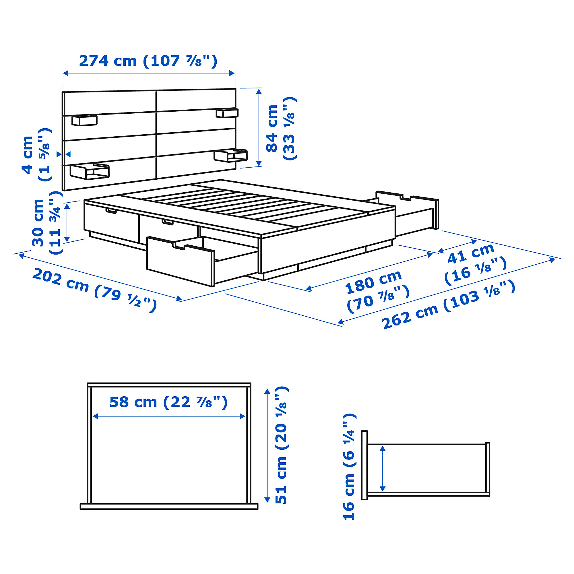 Nordli Bed Frame W Storage And Headboard White 180x200 Cm Ikea Indonesia