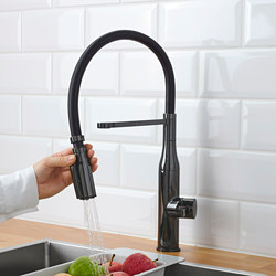 TOLLSJÖN - Kitchen mixer tap/handspray, black polished metal