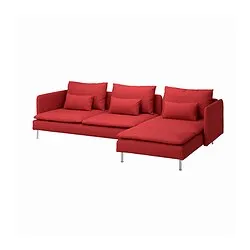 SÖDERHAMN - Sofa 4 dudukan dengan chaise longue, Tonerud merah